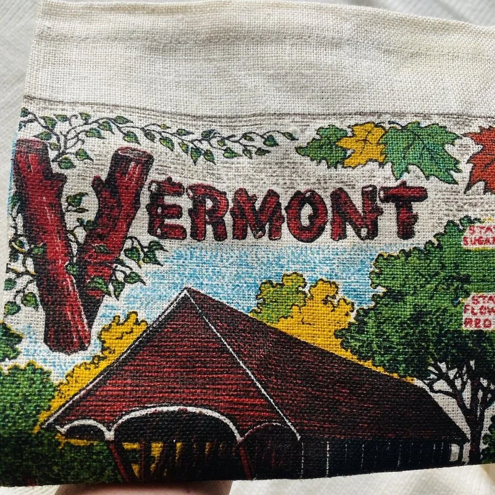 Vintage Linen Kitchen Towel Vermont Souvenir Unused Kay Dee Dish Tea